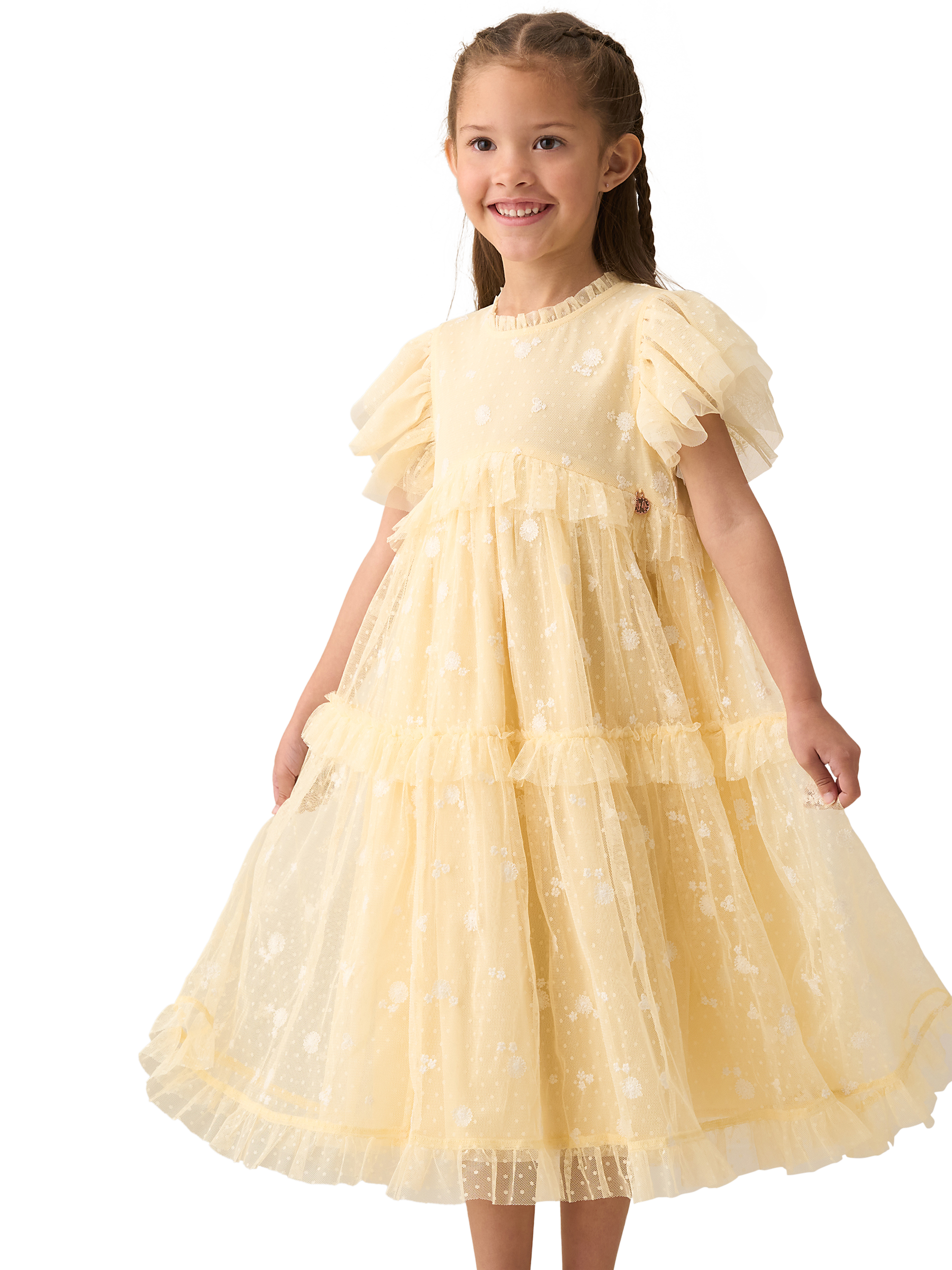 Angel & Rocket Kids' Embroidered Mesh Dress, Yellow
