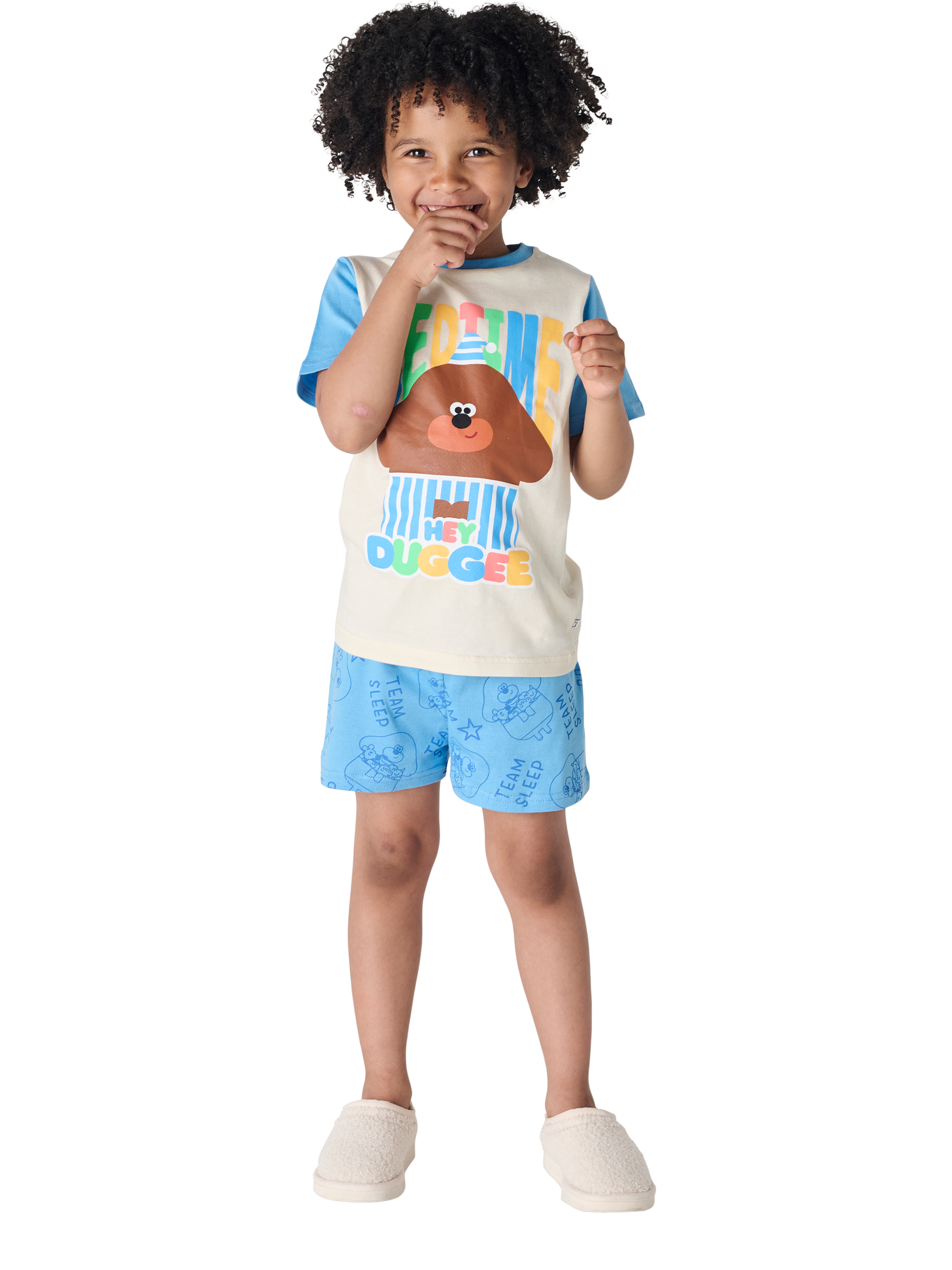 Product image 1 of 2, which shows Brand Threads Kids' Hey Duggee Cotton Shortie Pyjama Set, Multi, 1-2 years
