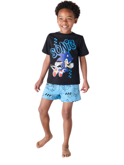 Brand Threads Kids' Sonic The Hedgehog Cotton Shortie Pyjama Set, Black, Black