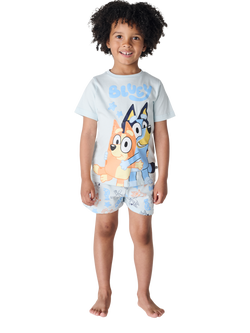 Brand Threads Kids' Bluey Cotton Shortie Pyjama Set, Blue, Blue