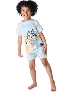 Brand Threads Kids' Bluey Cotton Shortie Pyjama Set, Blue - view 2, Blue