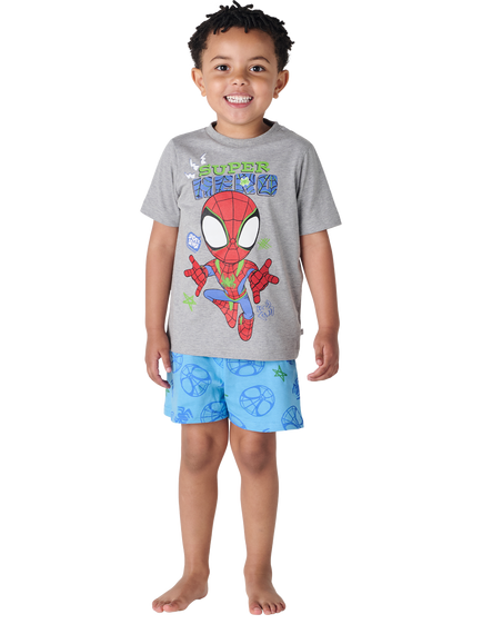 Brand Threads Kids' Spidey & His Amazing Friends Cotton Shortie Pyjama Set, Multi, Multi