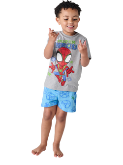 Brand Threads Kids' Spidey & His Amazing Friends Cotton Shortie Pyjama Set, Multi - view 2, Multi