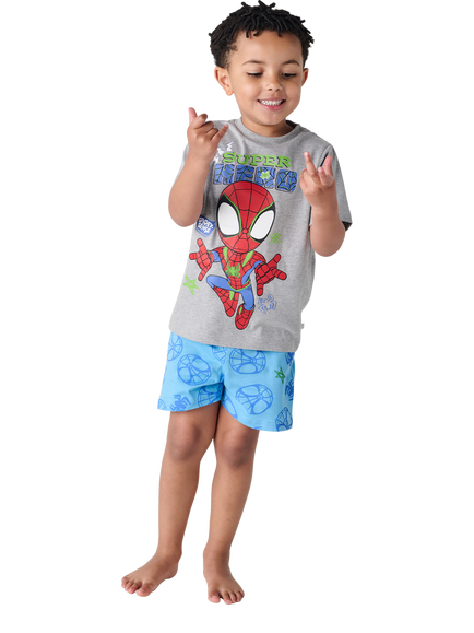 Brand Threads Kids' Spidey & His Amazing Friends Cotton Shortie Pyjama Set, Multi - view 2, Multi