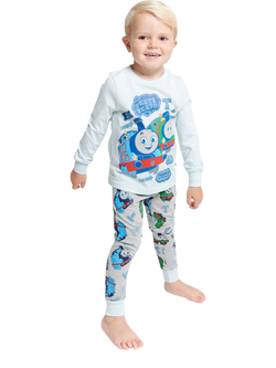 Brand Threads Kids' Thomas The Tank Engine Cotton Shortie Pyjamas, Blue/Multi, Blue/Multi