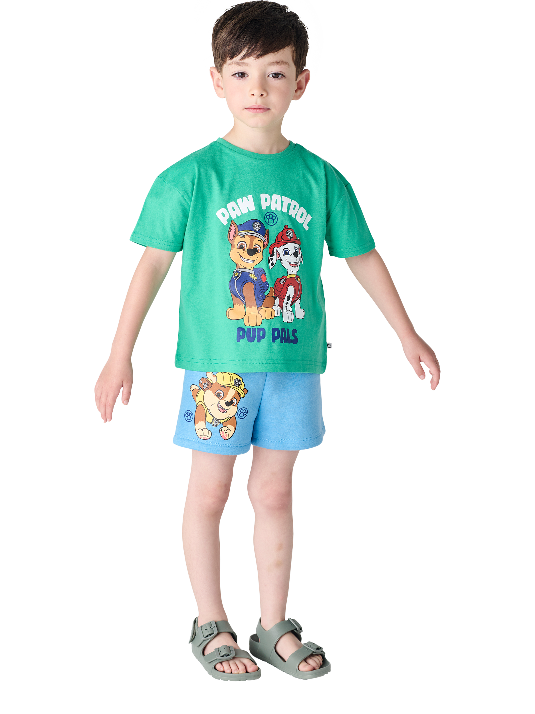 Product image 2 of 2, which shows Brand Threads Kids' Paw Patrol Cotton T-Shirt & Shorts Set, Multi, 3-4 years
