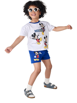 Brand Threads Kids' Mickey Mouse Cotton T-Shirt & Shorts Set, Multi, Multi