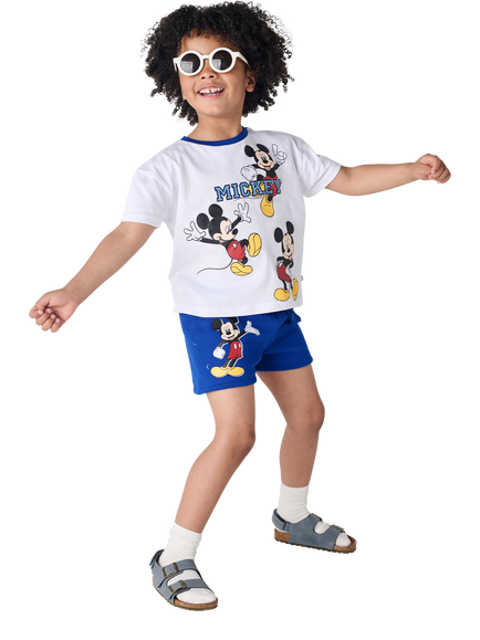Brand Threads Kids' Mickey Mouse Cotton T-Shirt & Shorts Set, Multi, Multi