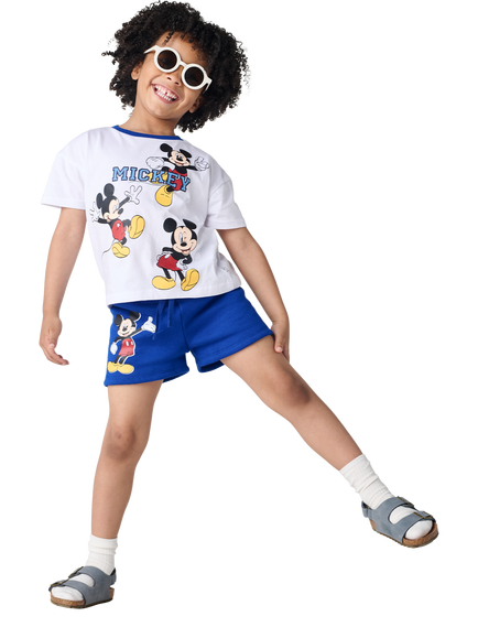 Brand Threads Kids' Mickey Mouse Cotton T-Shirt & Shorts Set, Multi - view 2, Multi