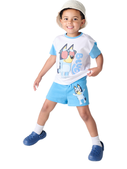 Brand Threads Kids' Bluey Cotton T-Shirt & Shorts Set, Blue, Blue