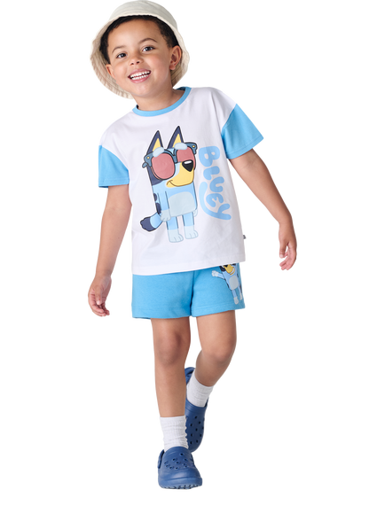 Brand Threads Kids' Bluey Cotton T-Shirt & Shorts Set, Blue - view 2, Blue