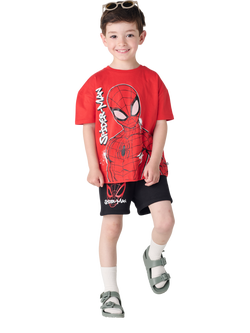 Brand Threads Kids' Spiderman Cotton T-Shirt & Shorts Set, Red, Red