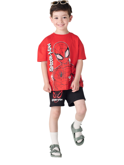 Brand Threads Kids' Spiderman Cotton T-Shirt & Shorts Set, Red, Red