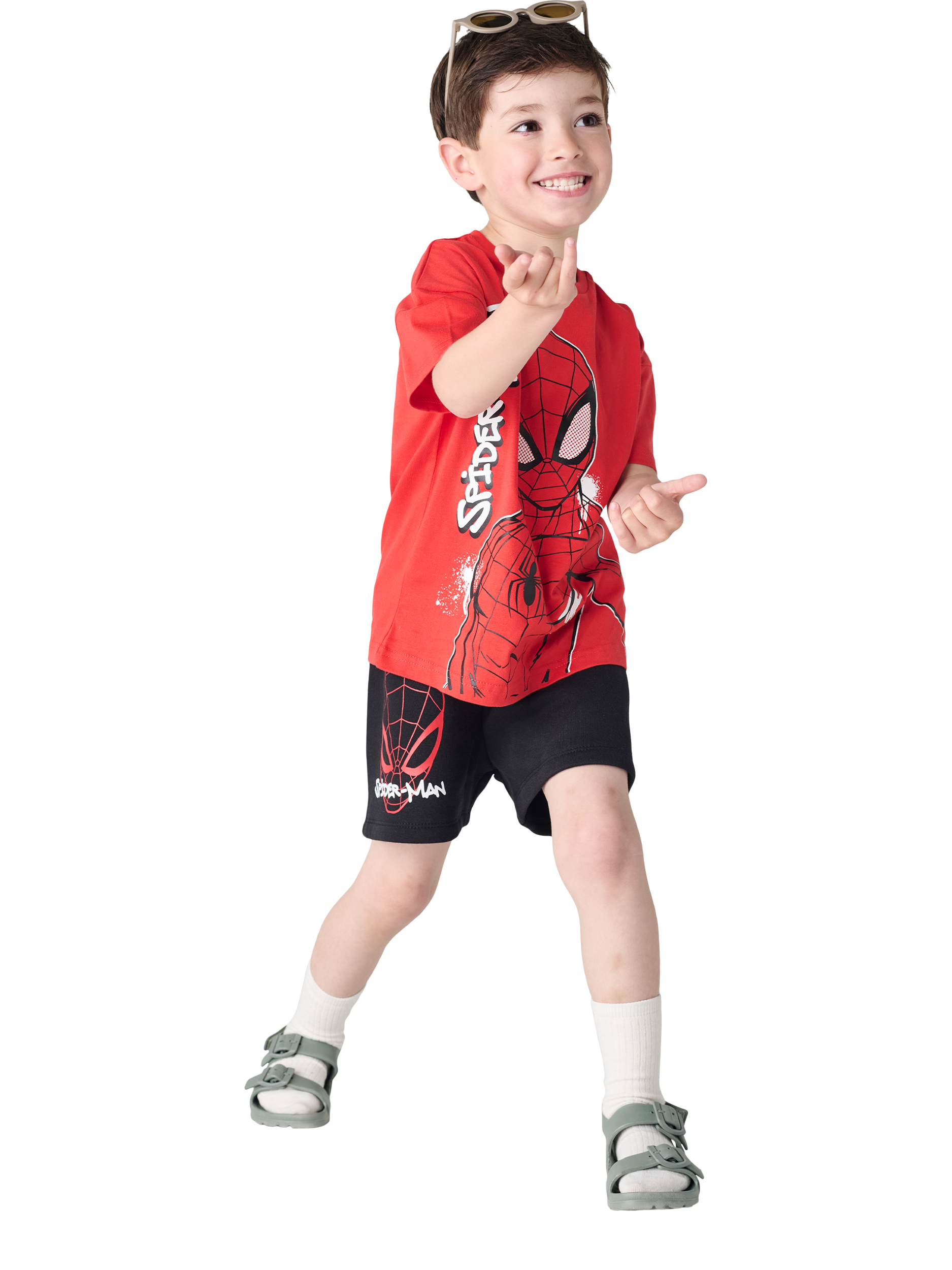 Product image 2 of 2, which shows Brand Threads Kids' Spiderman Cotton T-Shirt & Shorts Set, Red, 4-5 years