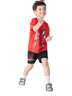 Brand Threads Kids' Spiderman Cotton T-Shirt & Shorts Set, Red - view 2, Red