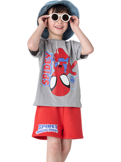 Brand Threads Kids' Spiderman Cotton T-Shirt & Shorts Set, Multi - view 2, Multi