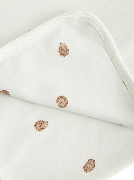 Lindex Baby Cotton Hedgehog Print Shawl, Light Dusty Green - view 2, Light Dusty Green