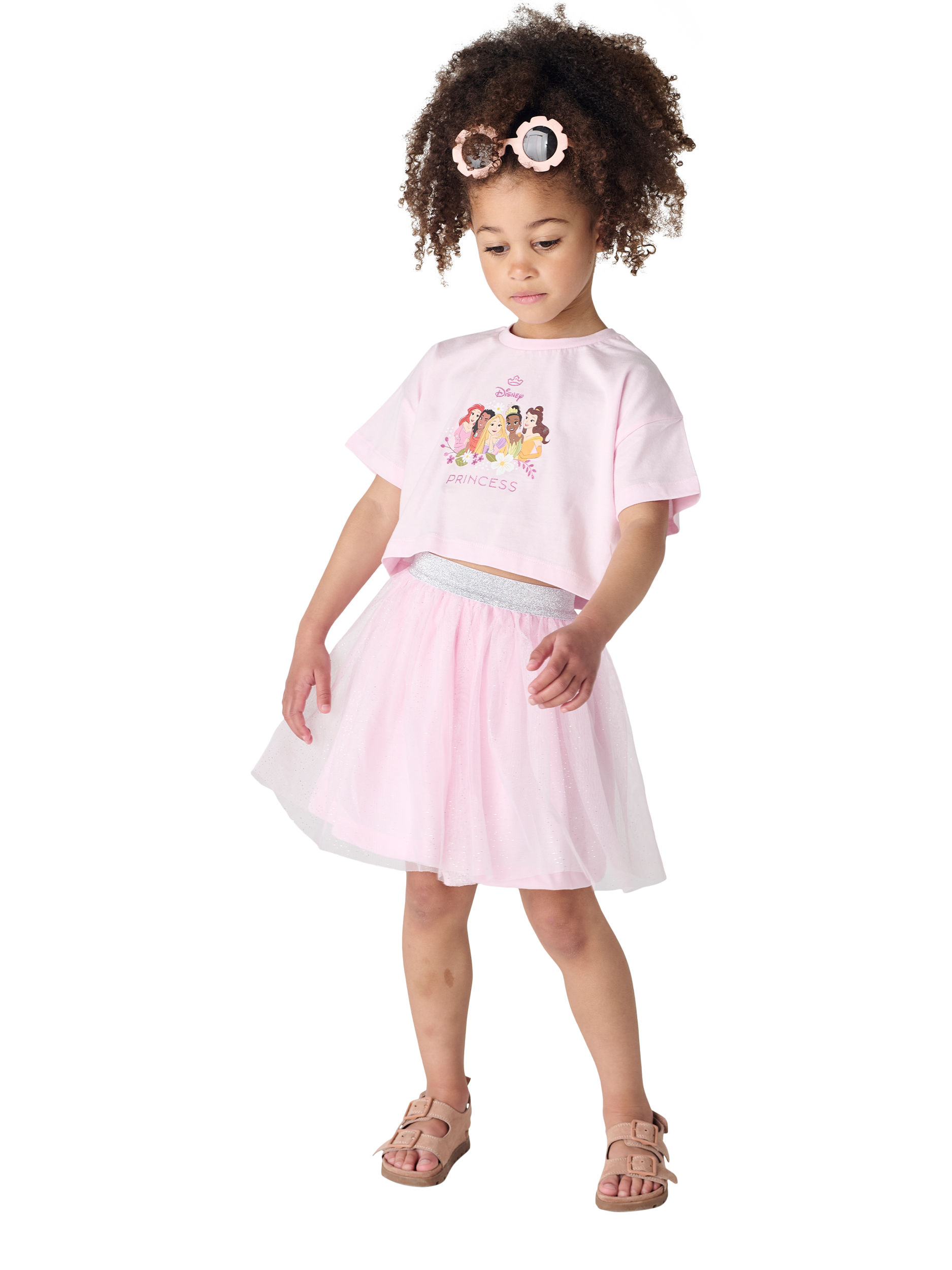 Product image 1 of 1, which shows Brand Threads Kids' Disney Princess Top & Tutu Skirt Set, Pink/Multi, 1-2 years