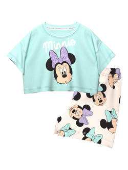 Brand Threads Kids' Minnie Mouse Cotton Top & Shorts Set, Blue/Multi, Blue/Multi