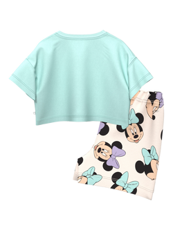 Brand Threads Kids' Minnie Mouse Cotton Top & Shorts Set, Blue/Multi - view 2, Blue/Multi