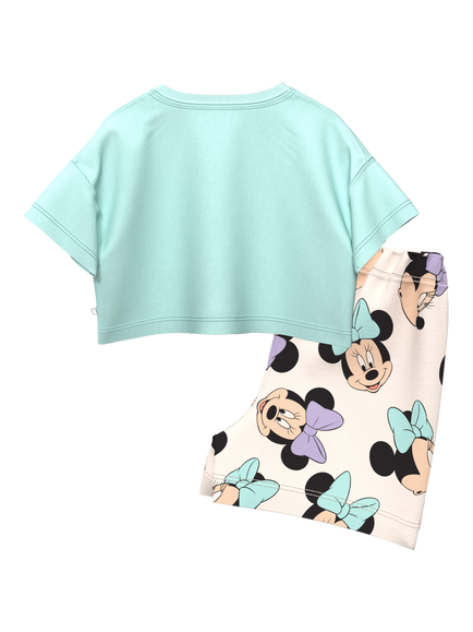 Brand Threads Kids' Minnie Mouse Cotton Top & Shorts Set, Blue/Multi - view 2, Blue/Multi