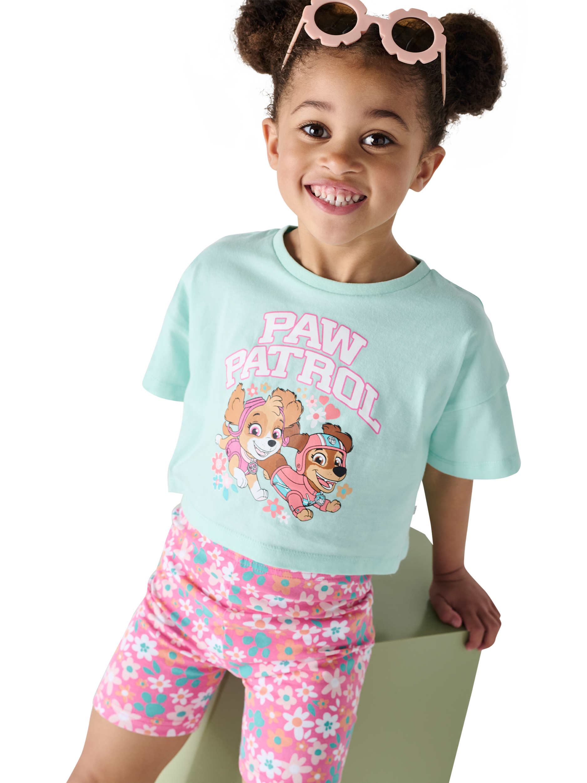 Product image 1 of 2, which shows Brand Threads Kids' Paw Patrol Top & Shorts Set, Pink/Multi, 3-4 years
