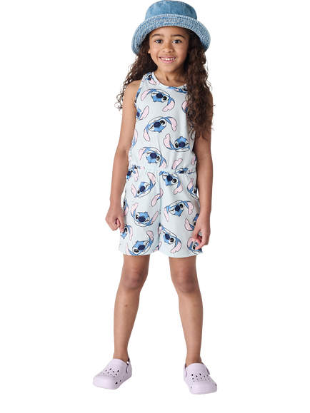 Brand Threads Kids' Stitch Cotton Playsuit, Blue/Multi, Blue/Multi