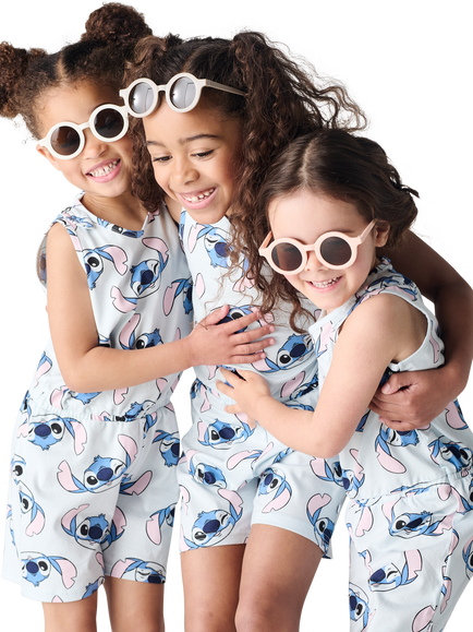 Brand Threads Kids' Stitch Cotton Playsuit, Blue/Multi - view 2, Blue/Multi