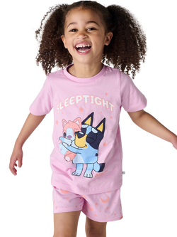 Brand Threads Kids' Bluey Cotton Shortie Pyjama Set, Pink/Multi, Pink/Multi