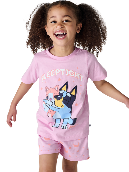 Brand Threads Kids' Bluey Cotton Shortie Pyjama Set, Pink/Multi, Pink/Multi