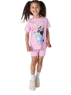 Brand Threads Kids' Bluey Cotton Shortie Pyjama Set, Pink/Multi - view 2, Pink/Multi