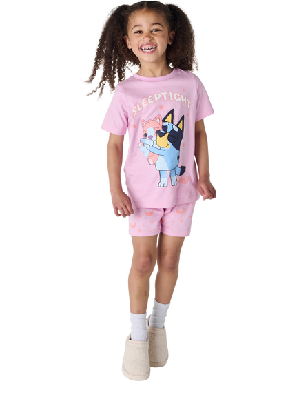Brand Threads Kids' Bluey Cotton Shortie Pyjama Set, Pink/Multi - view 2, Pink/Multi