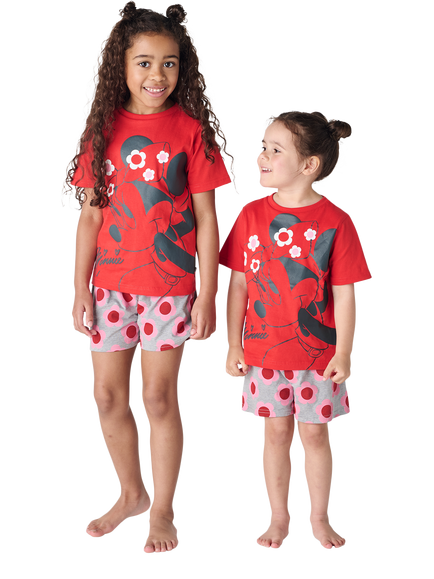 Brand Threads KIds' Minnie Mouse Cotton Shortie Pyjama Set, Red/Multi - view 2, Red/Multi