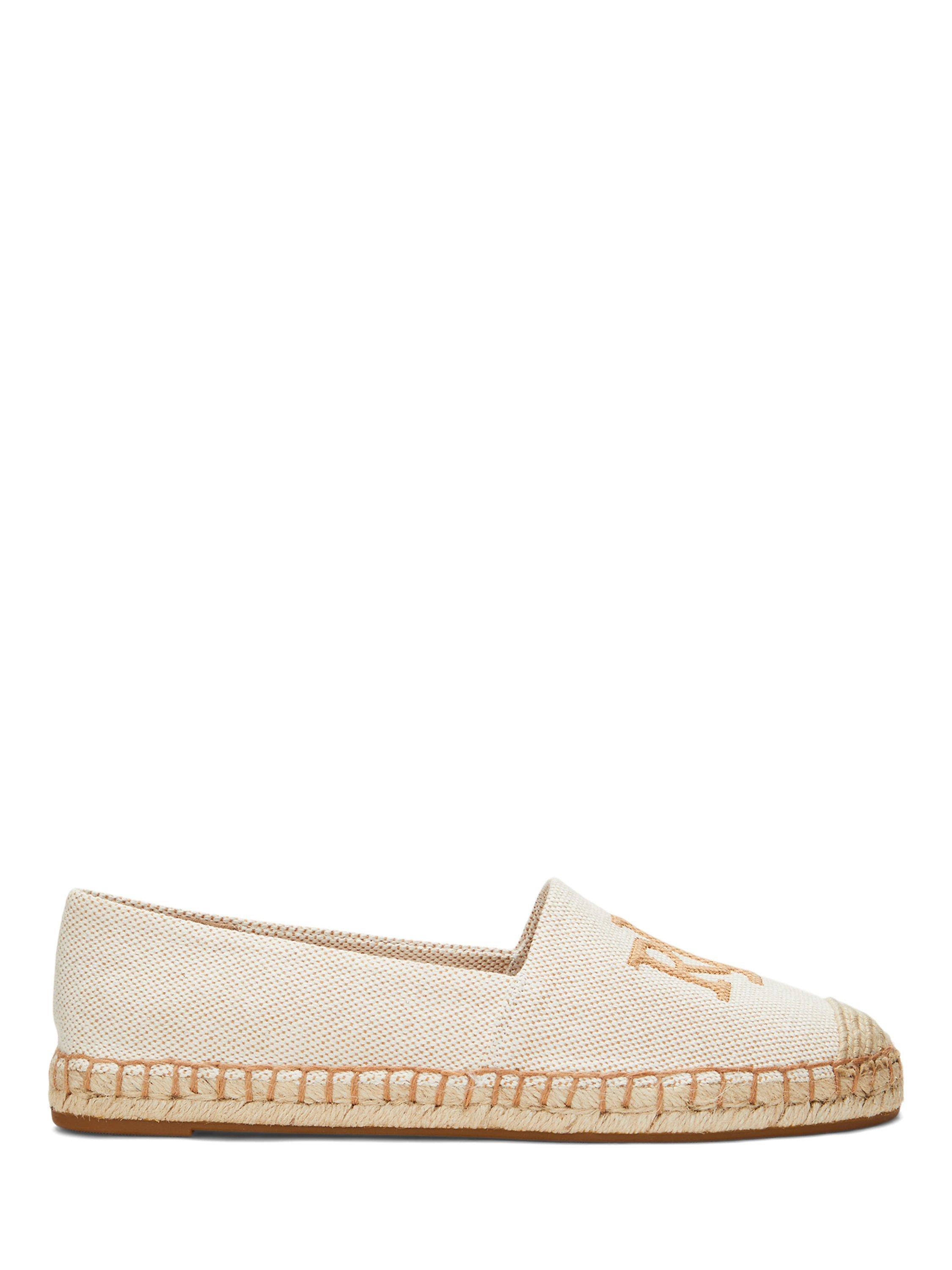 Product image 1 of 4, which shows Lauren Ralph Lauren Cameryn Cross-Dyed Canvas Espadrilles, Cream/Brown, 3
