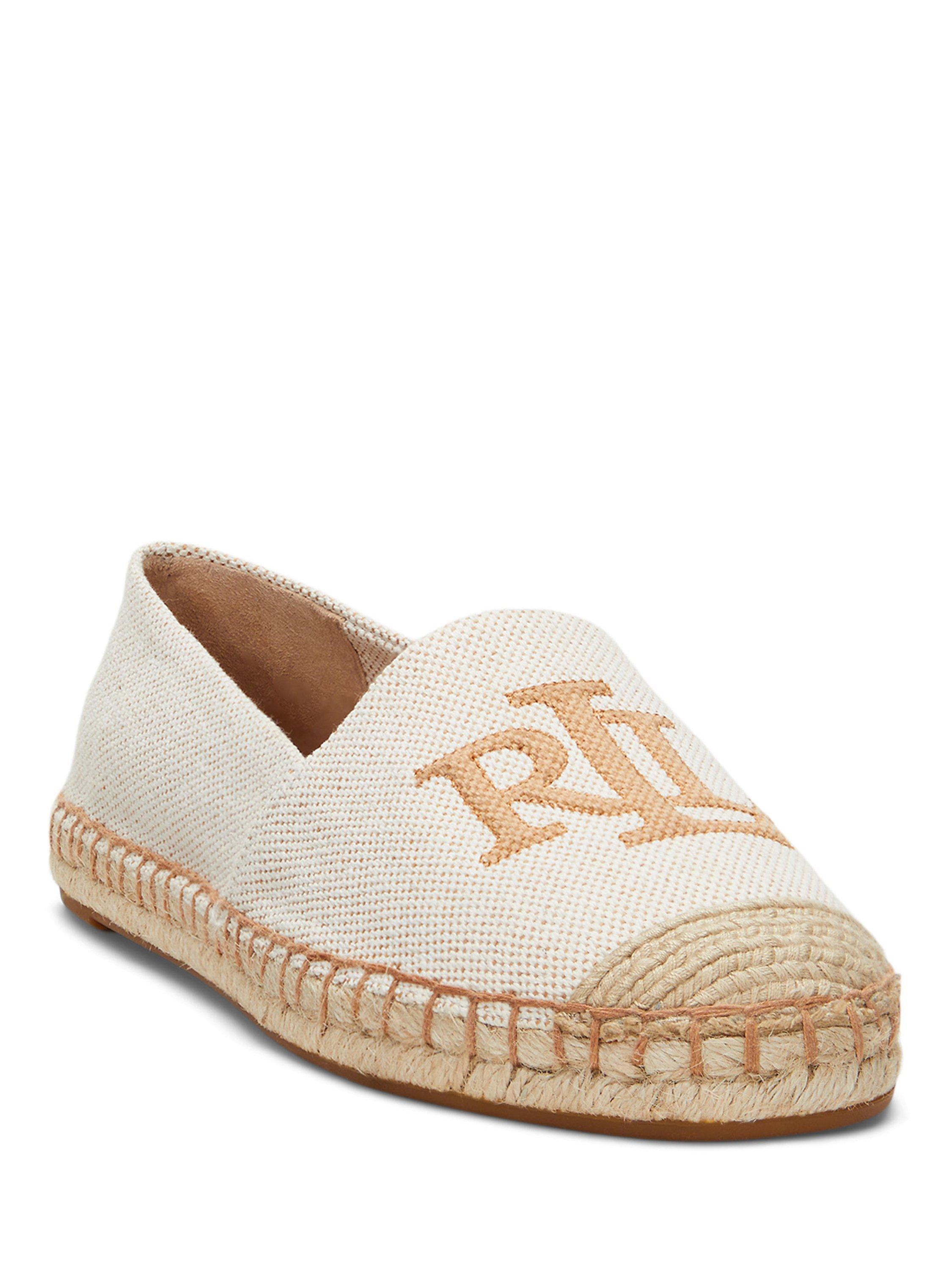 Product image 2 of 4, which shows Lauren Ralph Lauren Cameryn Cross-Dyed Canvas Espadrilles, Cream/Brown, 3