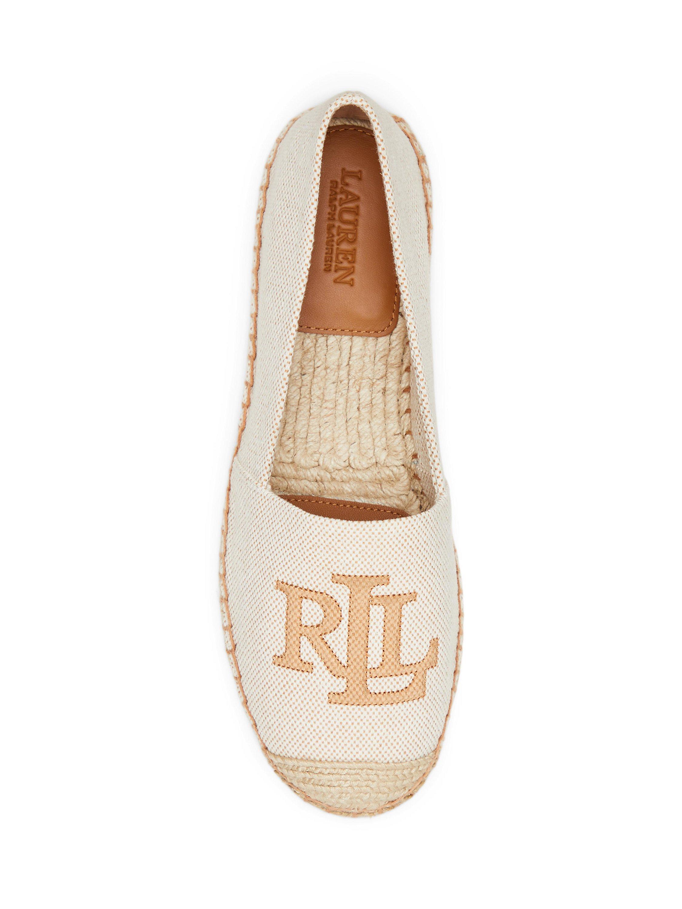 Product image 3 of 4, which shows Lauren Ralph Lauren Cameryn Cross-Dyed Canvas Espadrilles, Cream/Brown, 3