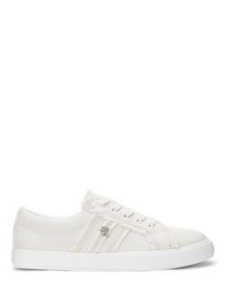 Lauren Ralph Lauren Janson Frayed Canvas Trainers, White, White