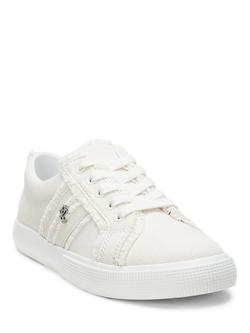 Lauren Ralph Lauren Janson Frayed Canvas Trainers, White - view 2, White