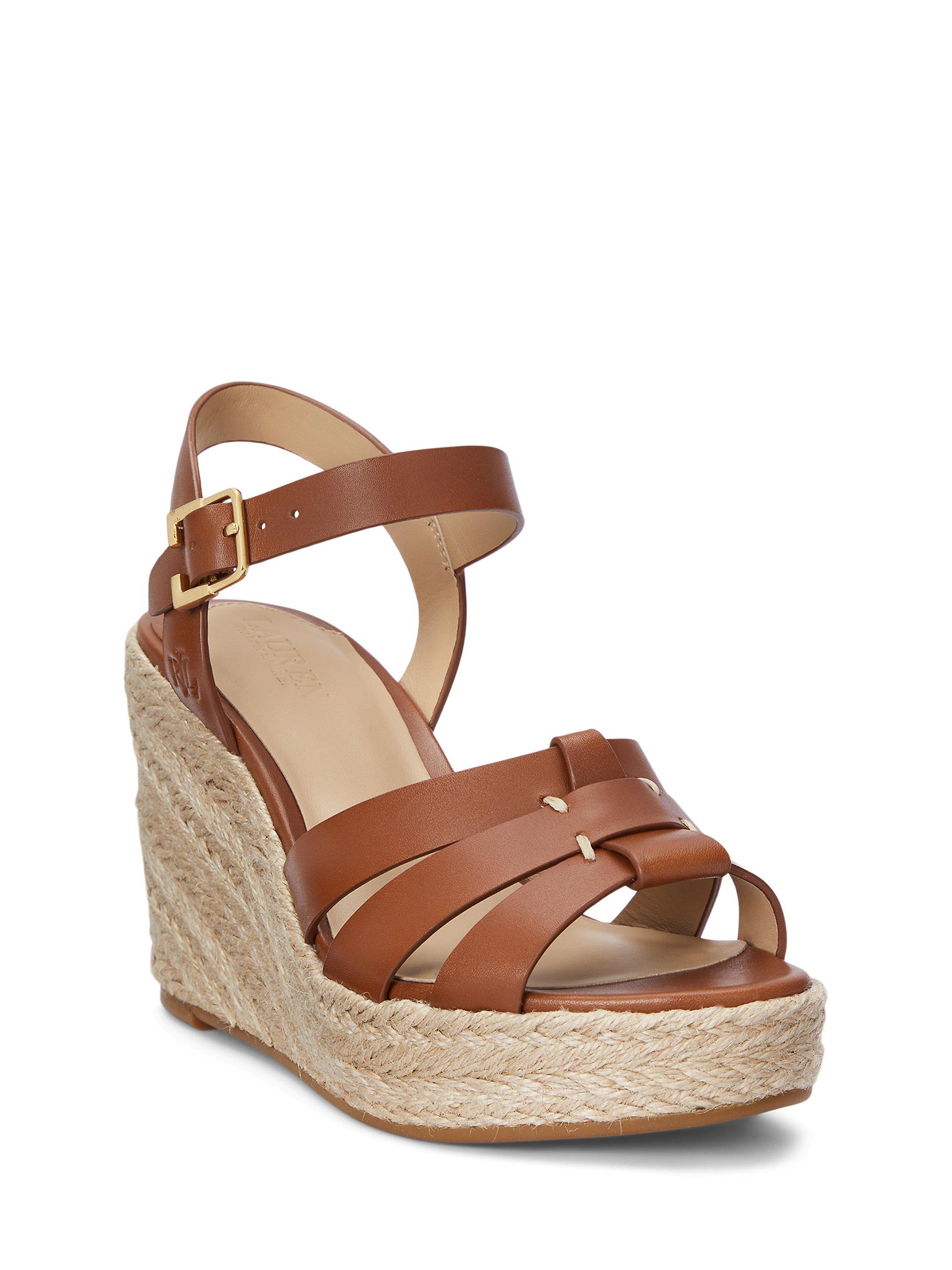 Product image 2 of 4, which shows Lauren Ralph Lauren Soffia Leather Wedge Heeled Espadrilles, Dark Brown, 3