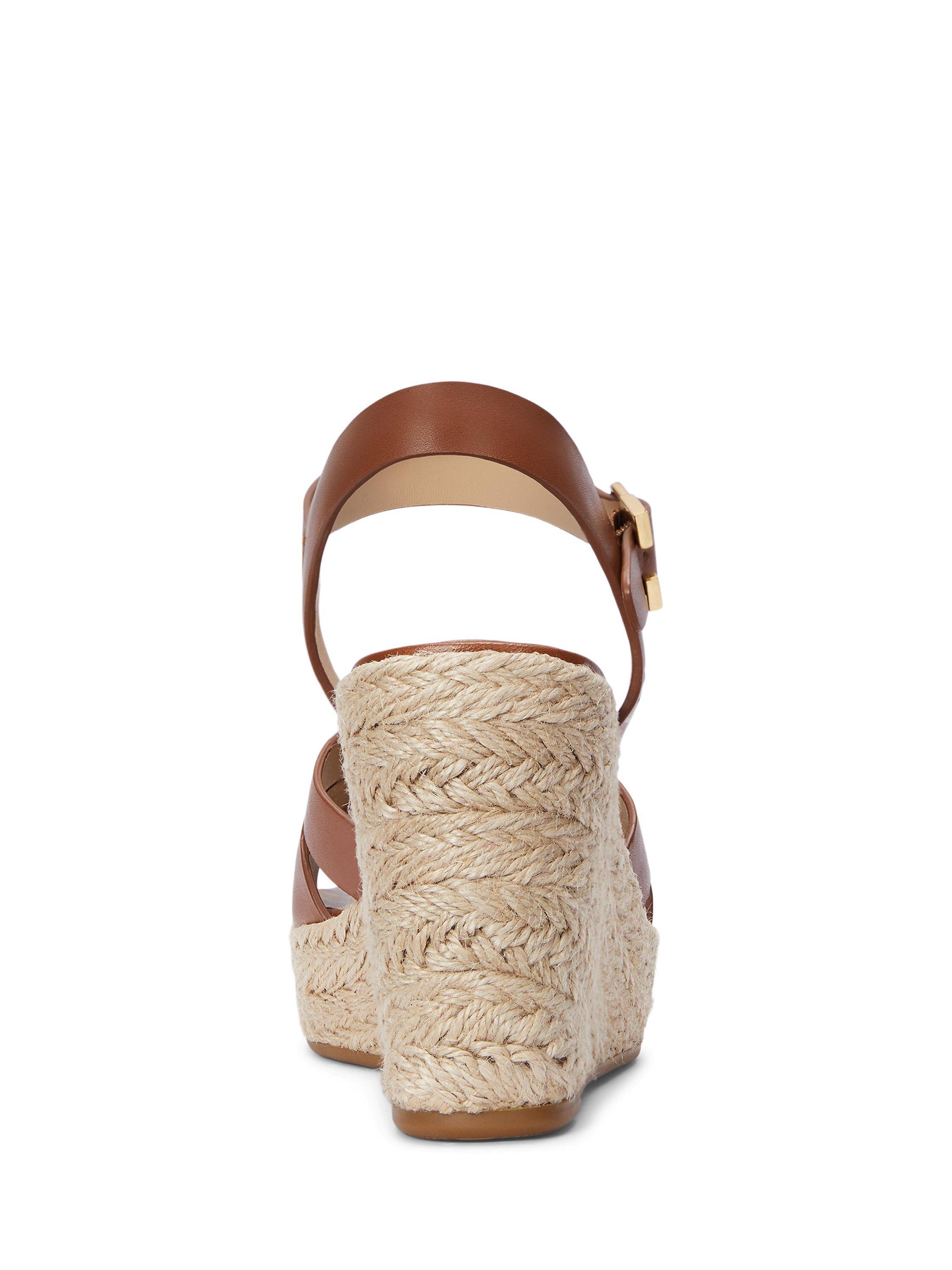 Product image 4 of 4, which shows Lauren Ralph Lauren Soffia Leather Wedge Heeled Espadrilles, Dark Brown, 3