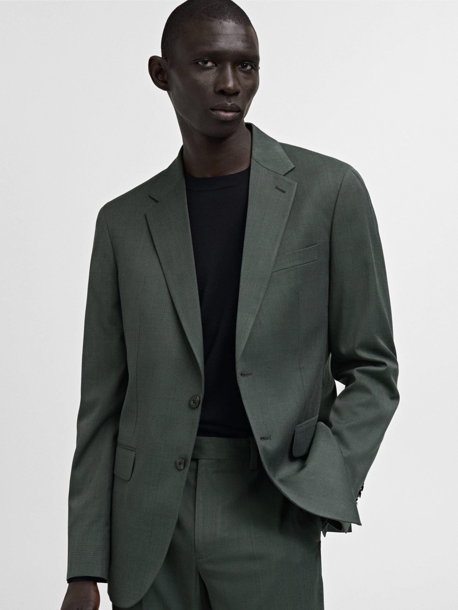 Product image 1 of 7, which shows Mango Milan Prince of Wales Check Slim Fit Blazer, Green, 38