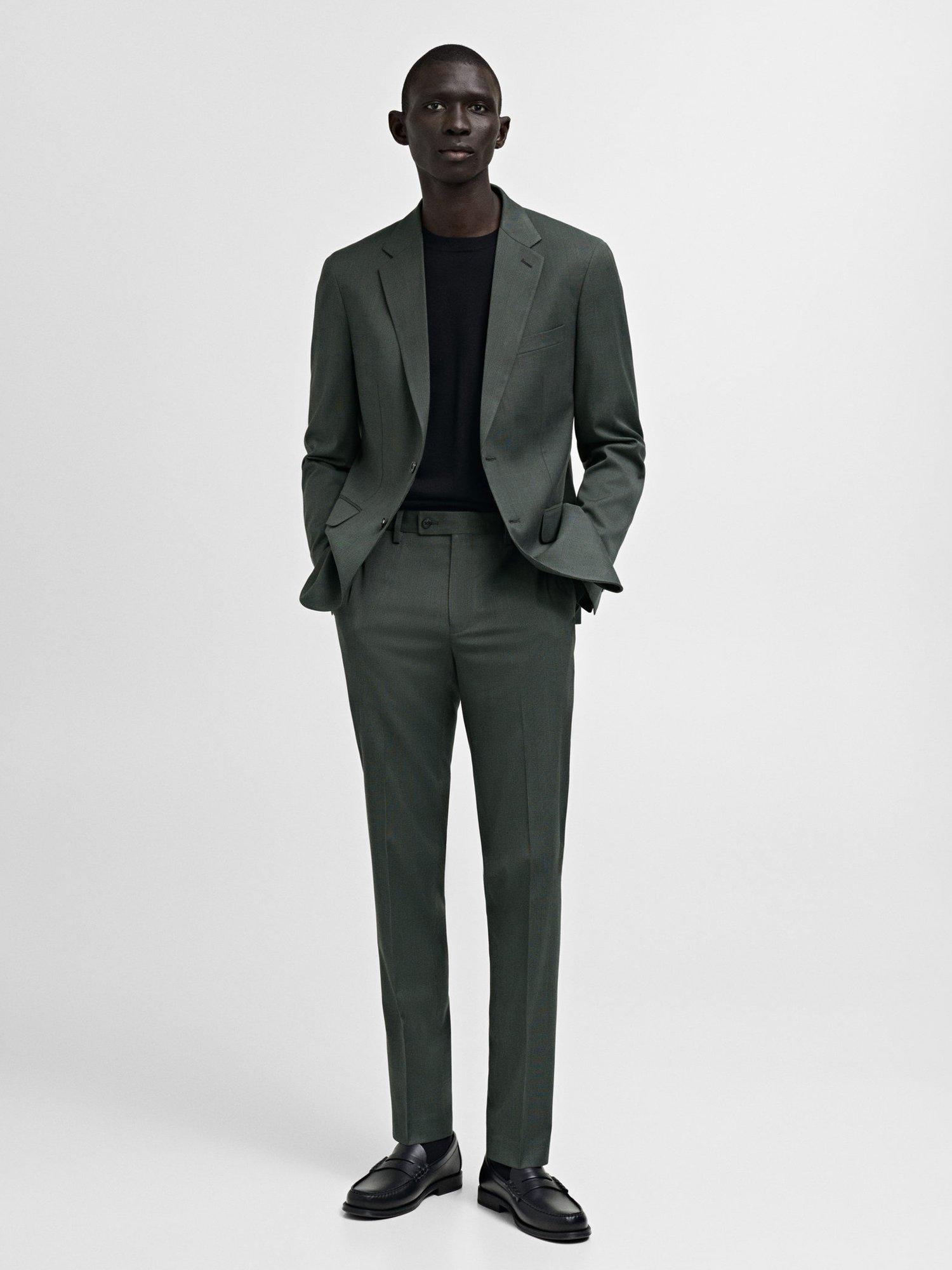 Product image 2 of 7, which shows Mango Milan Prince of Wales Check Slim Fit Blazer, Green, 38