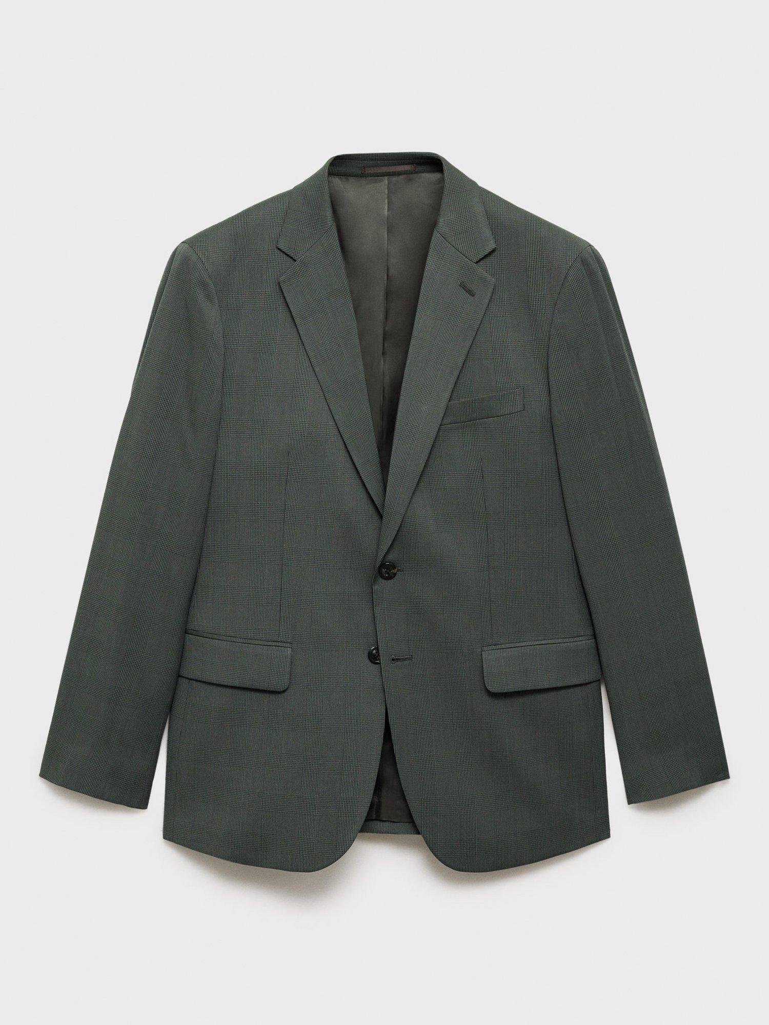 Product image 3 of 7, which shows Mango Milan Prince of Wales Check Slim Fit Blazer, Green, 38
