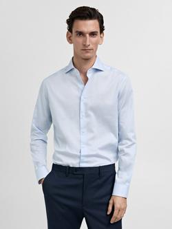 Mango Selva Pinstripe Slim Fit Cotton Shirt, Mid Blue, Mid Blue