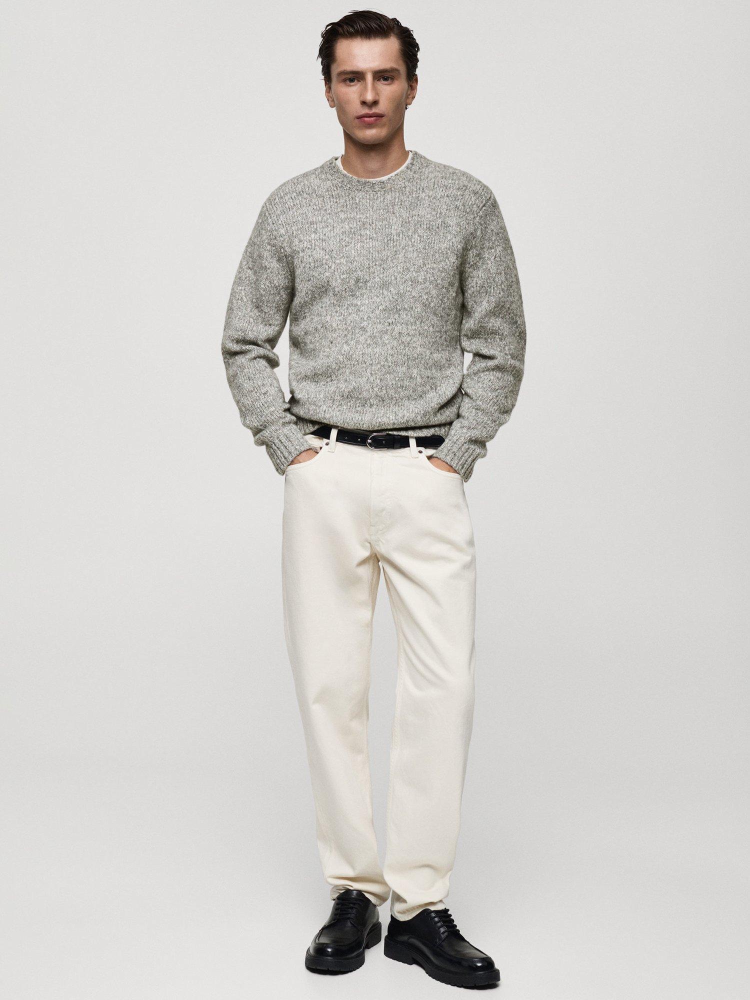 Mango Manu Flecked Wool Blend Jumper, Light Pastel Grey