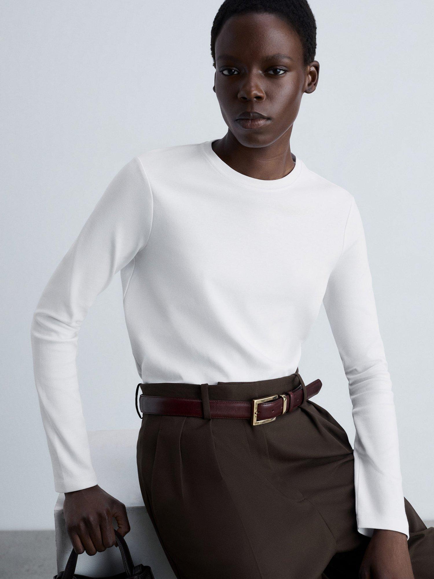 Mango Biri Long Sleeve Top, White