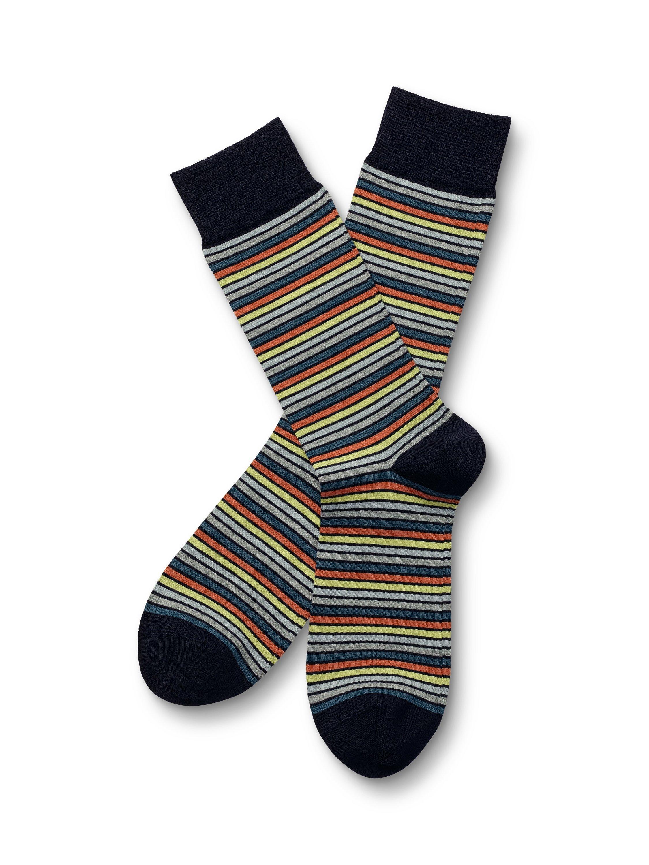 Charles Tyrwhitt Multi Stripe Crew Socks, Atlantic Green, M