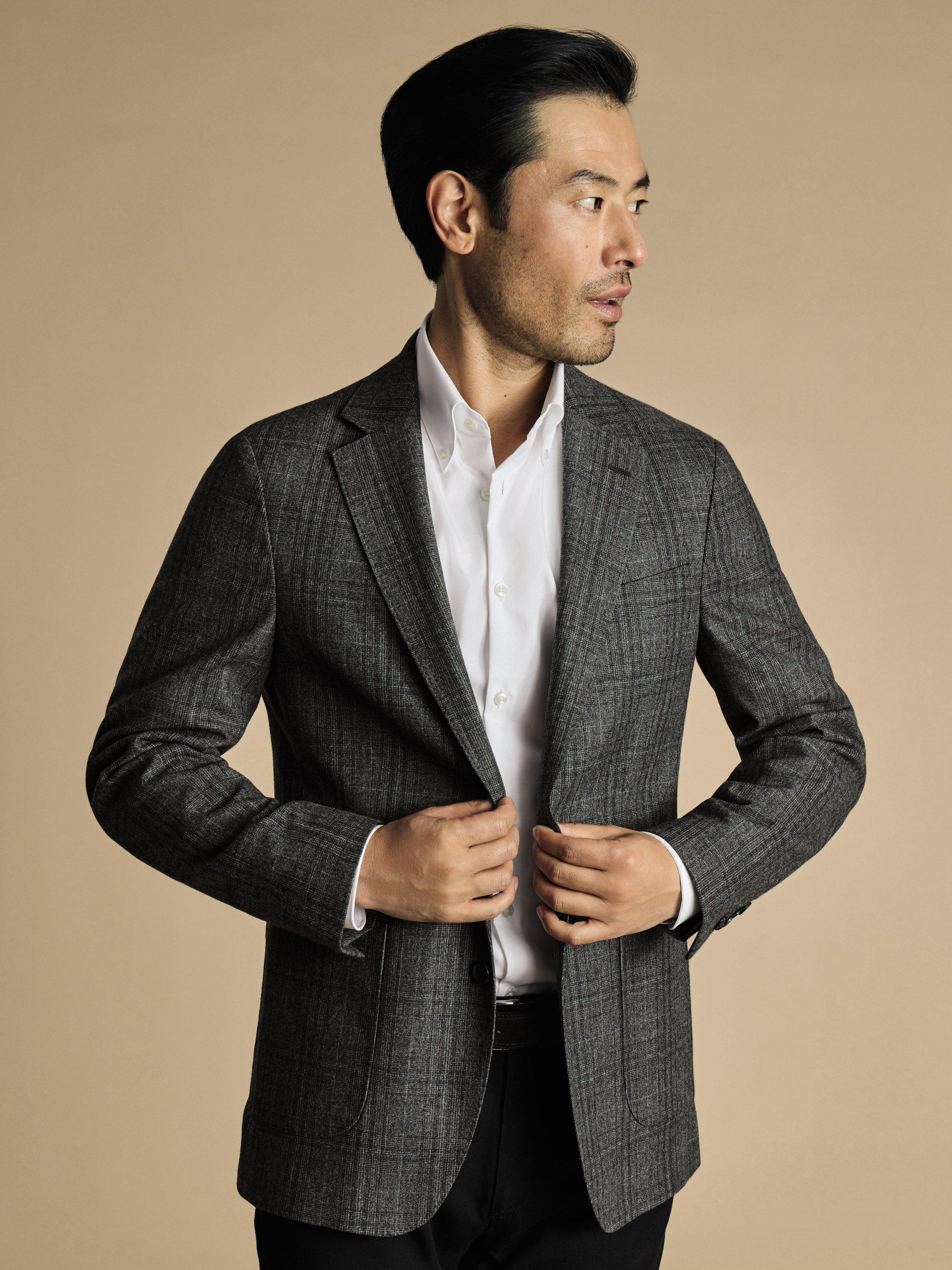 Charles Tyrwhitt Slim Fit Single Breasted Wool Blend Blazer, Dark Grey