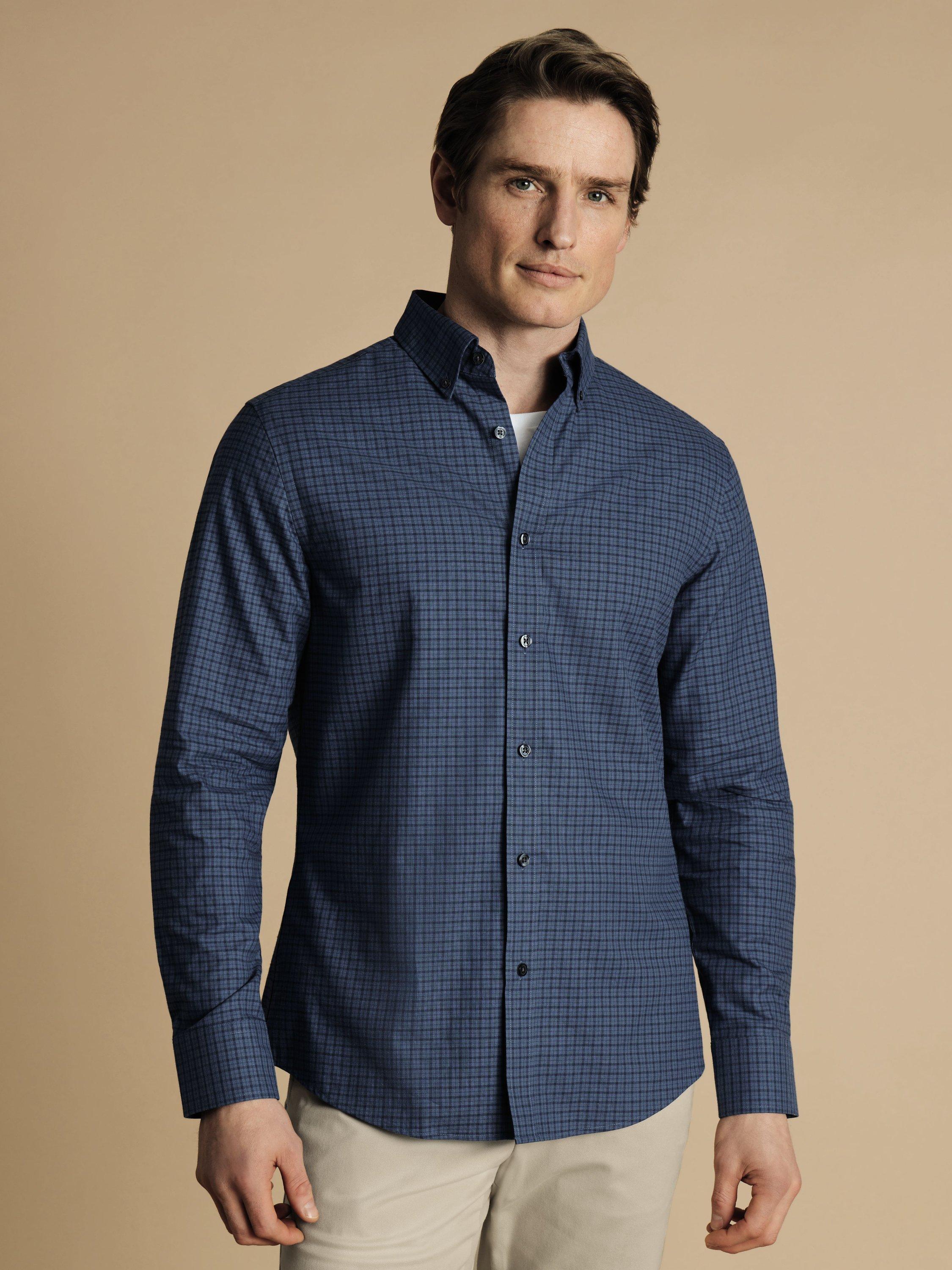 Charles Tyrwhitt Check Brushed Cotton Twill Slim Fit Shirt, Petrol Blue