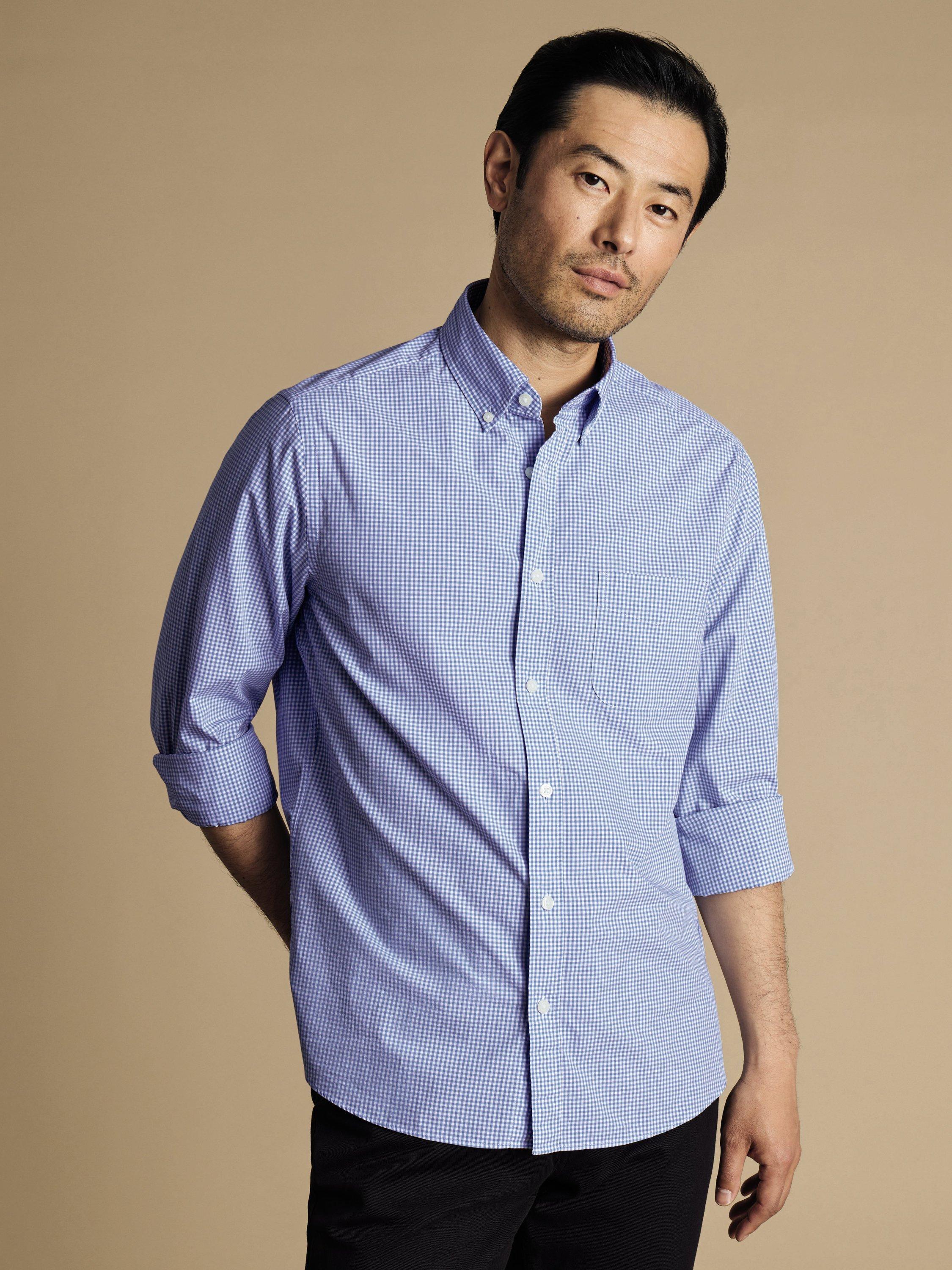 Charles Tyrwhitt Cotton Regular Fit Gingham Shirt, Ocean Blue
